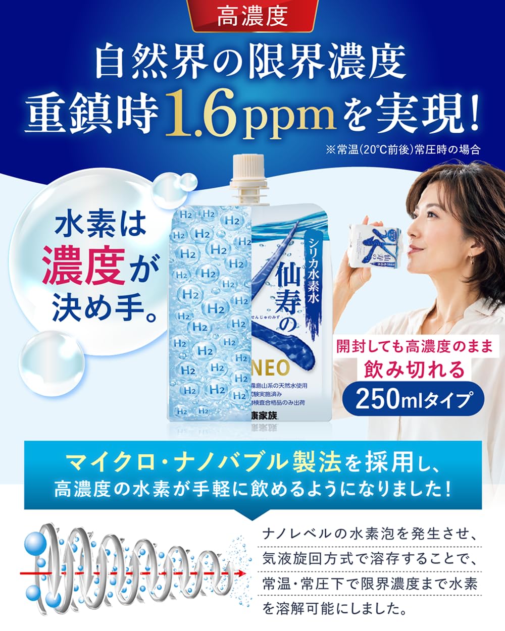 Amazon.co.jp: 健康家族 高濃度ナノ水素水 仙寿の水NEO 250ml×30本 高
